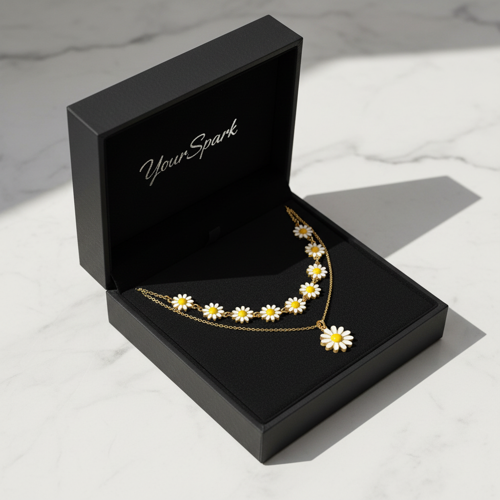 Daisy Chain Layered Necklace in YourSpark matte black jewelry box