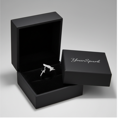 Flutter Wing Double Butterfly Crystal Ring - Silver - YourSpark matte black box